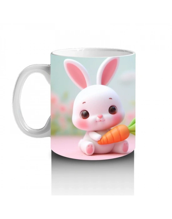 Çocuklara Sütü Sevdiren Havuçlu Neşeli Tavşan Kupa Bardak