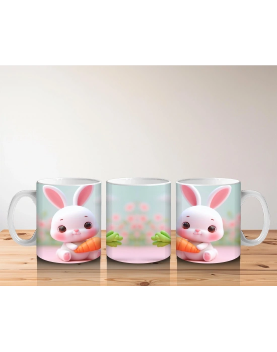 Çocuklara Sütü Sevdiren Havuçlu Neşeli Tavşan Kupa Bardak