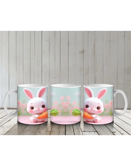 Çocuklara Sütü Sevdiren Havuçlu Neşeli Tavşan Kupa Bardak