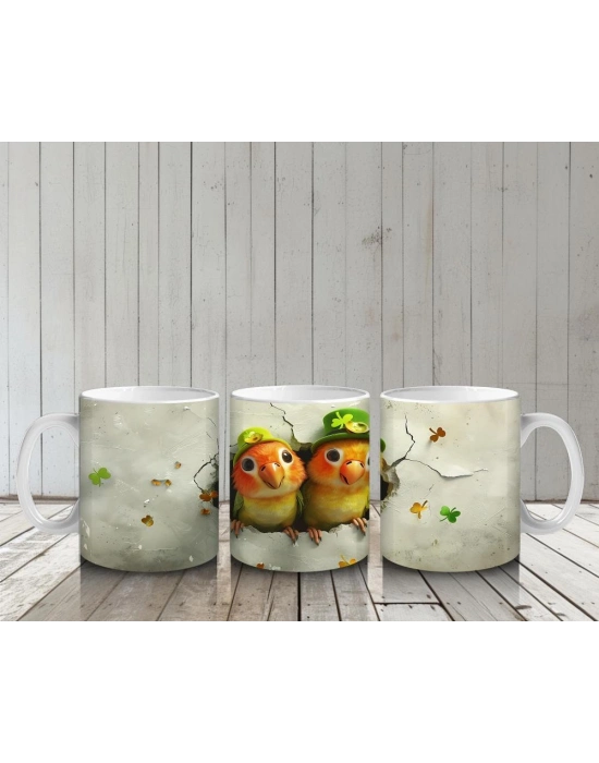 Çocuklara Sütü Sevdiren İki Sevimli Limon Kuşu Kupa Bardak