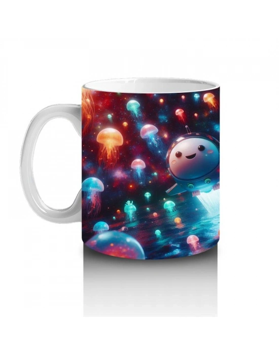 Çocuklara Sütü Sevdiren Işık Saçan Denizaltı Roketleri ve Denizanası Dünyası Desenli Kupa Bardak