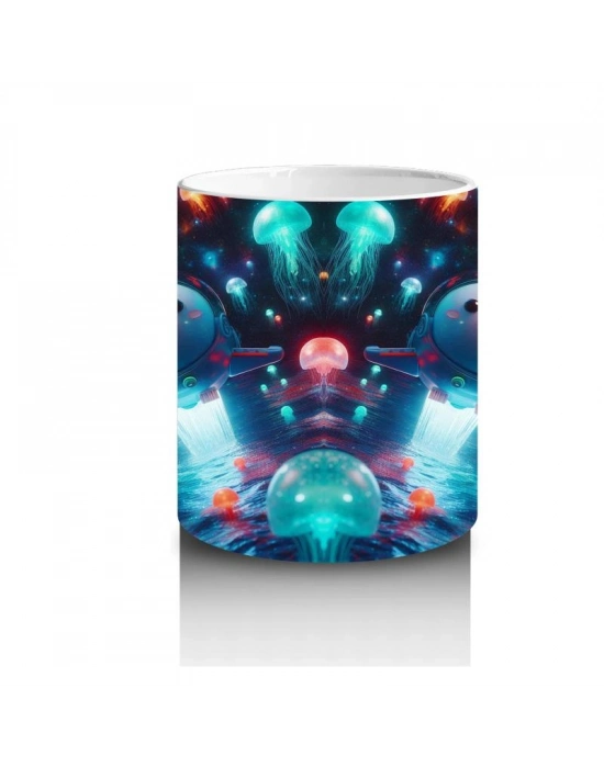 Çocuklara Sütü Sevdiren Işık Saçan Denizaltı Roketleri ve Denizanası Dünyası Desenli Kupa Bardak