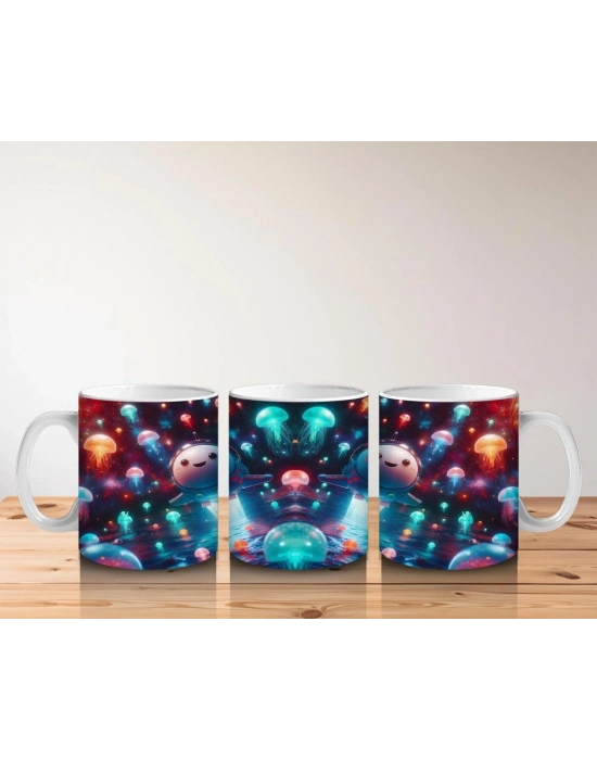 Çocuklara Sütü Sevdiren Işık Saçan Denizaltı Roketleri ve Denizanası Dünyası Desenli Kupa Bardak