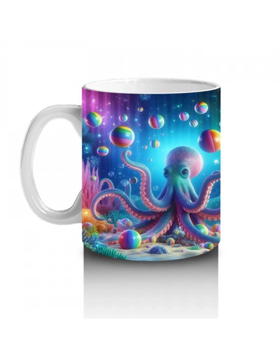 Çocuklara Sütü Sevdiren Işıltılı Ahtapot Karnavalı Kupa Bardak