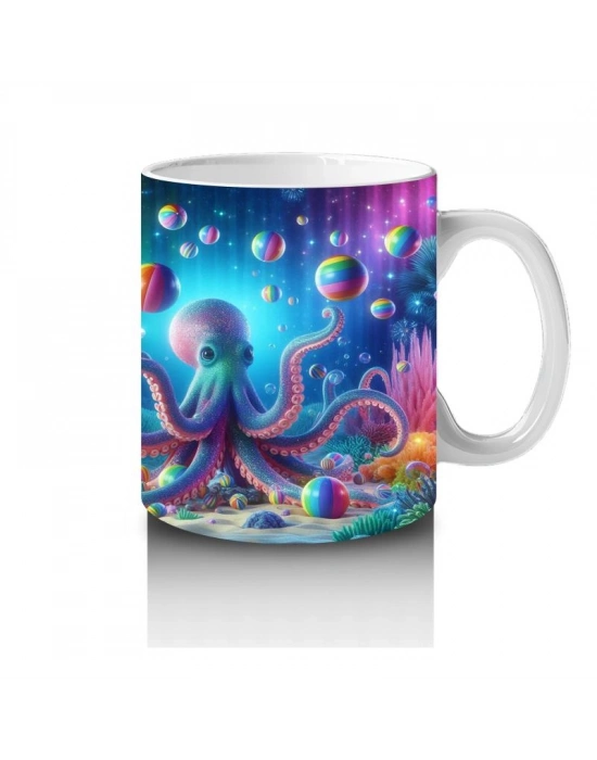 Çocuklara Sütü Sevdiren Işıltılı Ahtapot Karnavalı Kupa Bardak