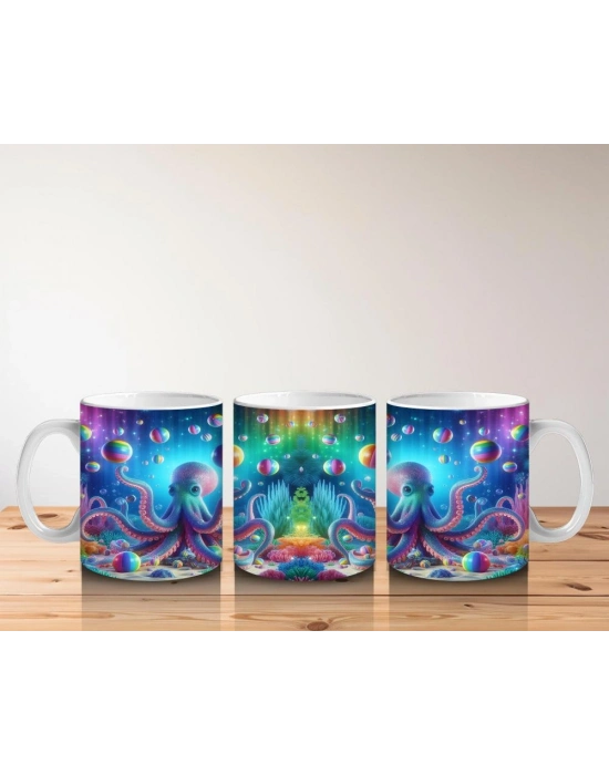 Çocuklara Sütü Sevdiren Işıltılı Ahtapot Karnavalı Kupa Bardak