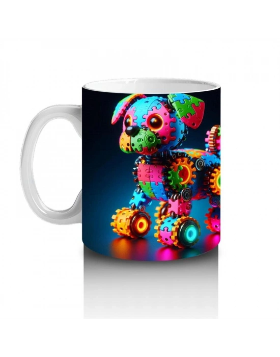 Çocuklara Sütü Sevdiren Işıltılı Dişli Robot Köpek Kupa Bardak