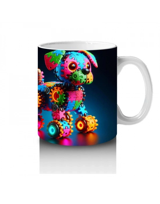 Çocuklara Sütü Sevdiren Işıltılı Dişli Robot Köpek Kupa Bardak