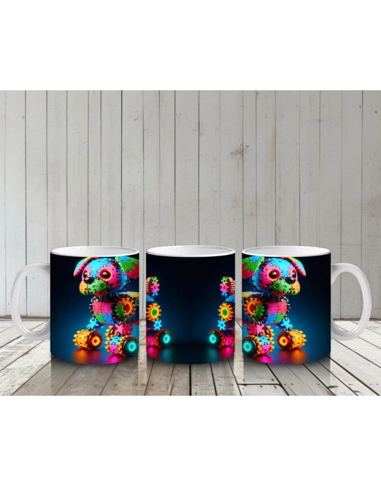 Çocuklara Sütü Sevdiren Işıltılı Dişli Robot Köpek Kupa Bardak