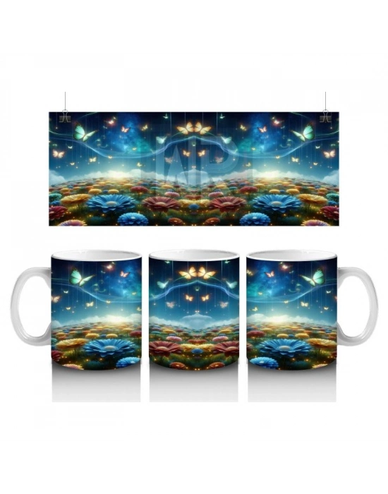 Çocuklara Sütü Sevdiren Işıltılı Kelebekler ve Masal Bahçesi Desenli Kupa Bardak