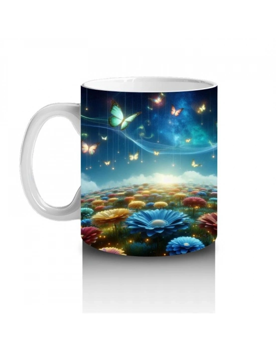 Çocuklara Sütü Sevdiren Işıltılı Kelebekler ve Masal Bahçesi Desenli Kupa Bardak