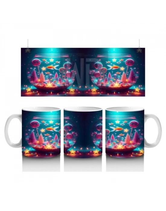 Çocuklara Sütü Sevdiren Işıltılı Masal Akvaryumu Desenli Kupa Bardak