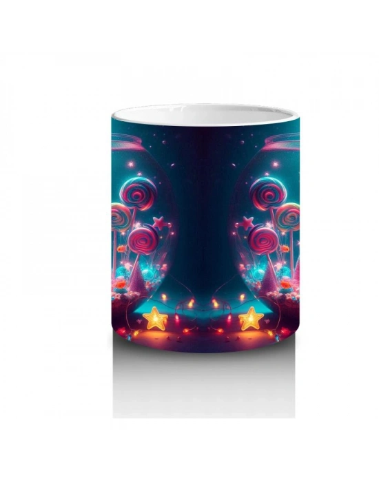 Çocuklara Sütü Sevdiren Işıltılı Masal Akvaryumu Desenli Kupa Bardak