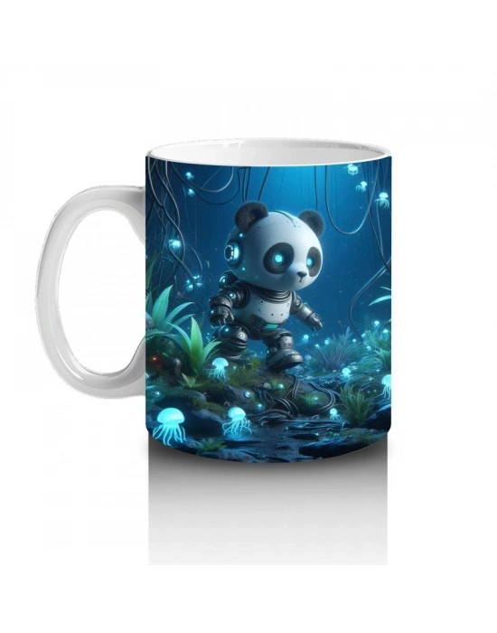 Çocuklara Sütü Sevdiren Işıltılı Ormanda Keşfe Çıkan Robot Panda Desenli Kupa Bardak