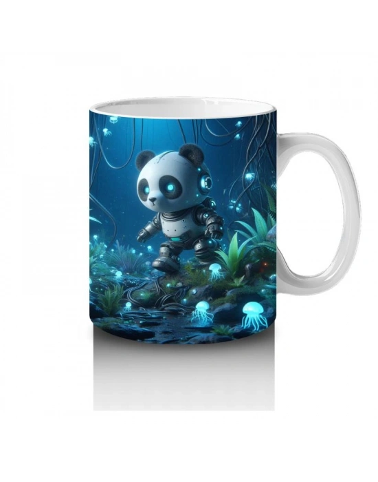 Çocuklara Sütü Sevdiren Işıltılı Ormanda Keşfe Çıkan Robot Panda Desenli Kupa Bardak