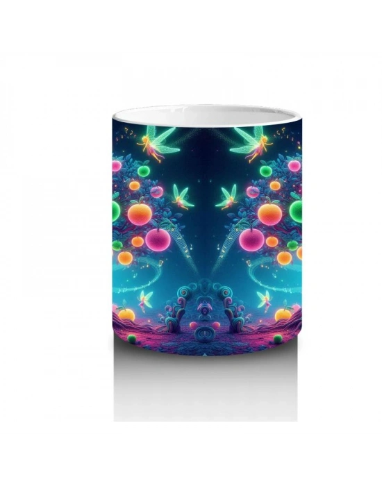 Çocuklara Sütü Sevdiren Işıltılı Peri Kuşları ve Masal Ağacı Desenli Kupa Bardak