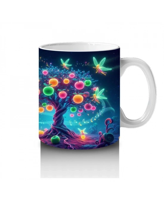 Çocuklara Sütü Sevdiren Işıltılı Peri Kuşları ve Masal Ağacı Desenli Kupa Bardak