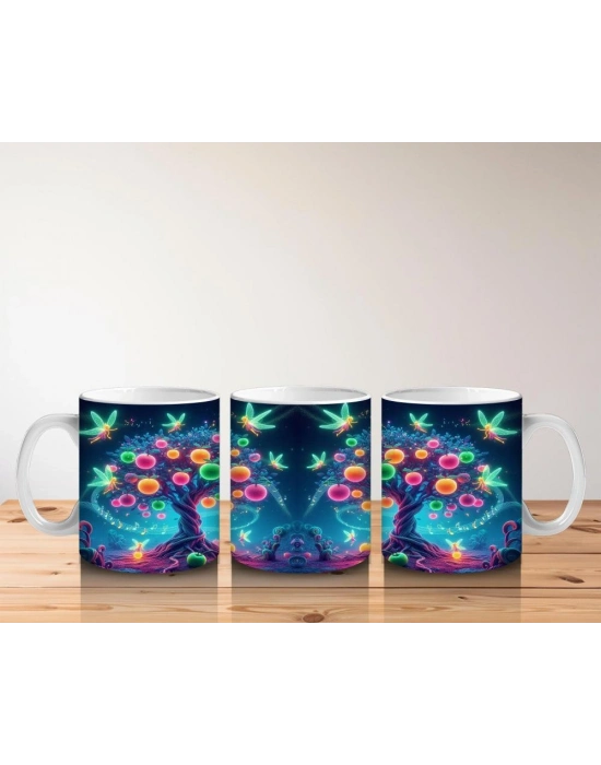 Çocuklara Sütü Sevdiren Işıltılı Peri Kuşları ve Masal Ağacı Desenli Kupa Bardak