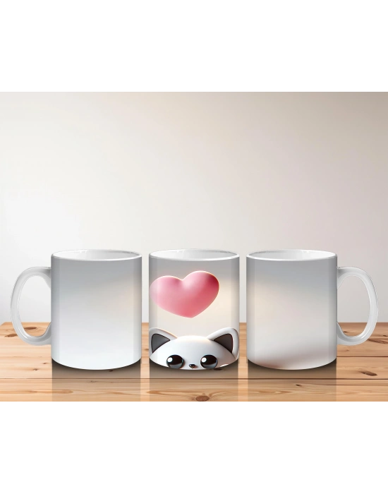 Çocuklara Sütü Sevdiren Kalp Başlı Kedi Arkadaşı Kupa Bardak