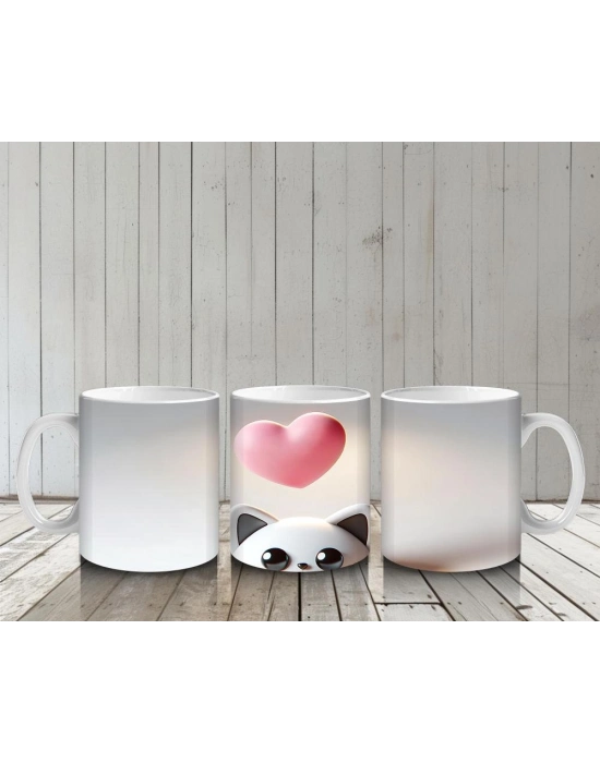 Çocuklara Sütü Sevdiren Kalp Başlı Kedi Arkadaşı Kupa Bardak