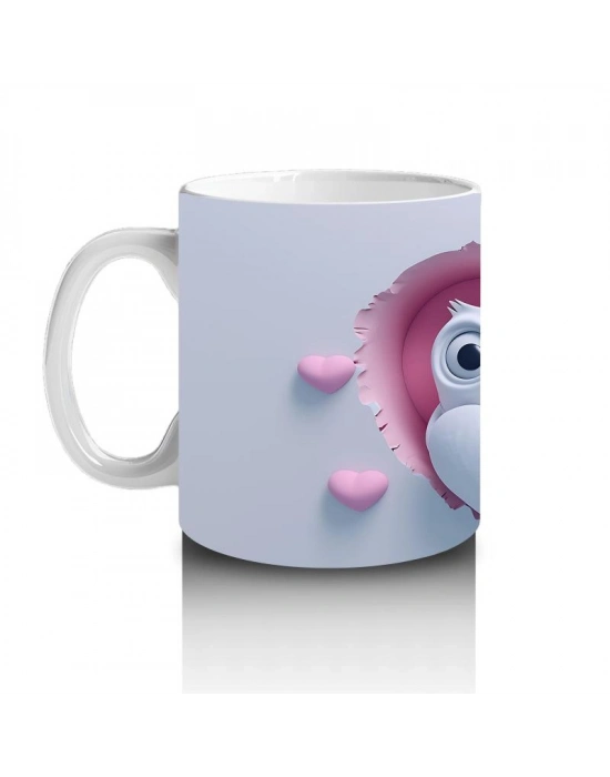 Çocuklara Sütü Sevdiren Kalp Çatlağından Bakan Neşeli Baykuş Çifti Kupa Bardak