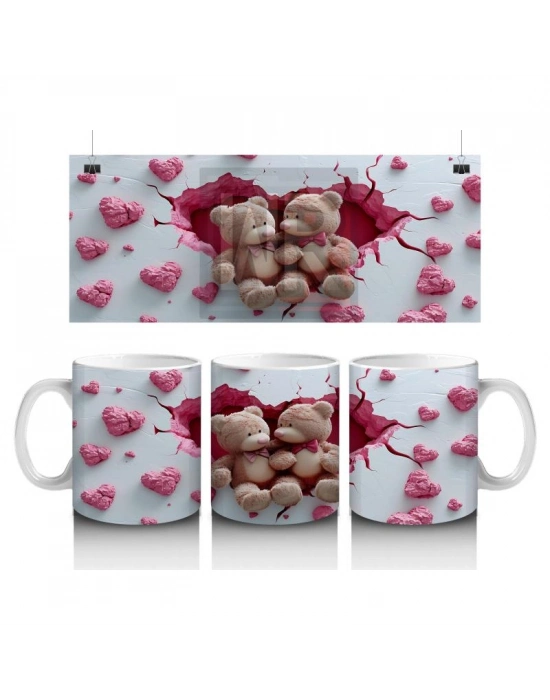 Çocuklara Sütü Sevdiren Kalp Çatlağından Bakan Peluş Ayıcıklar Kupa Bardak