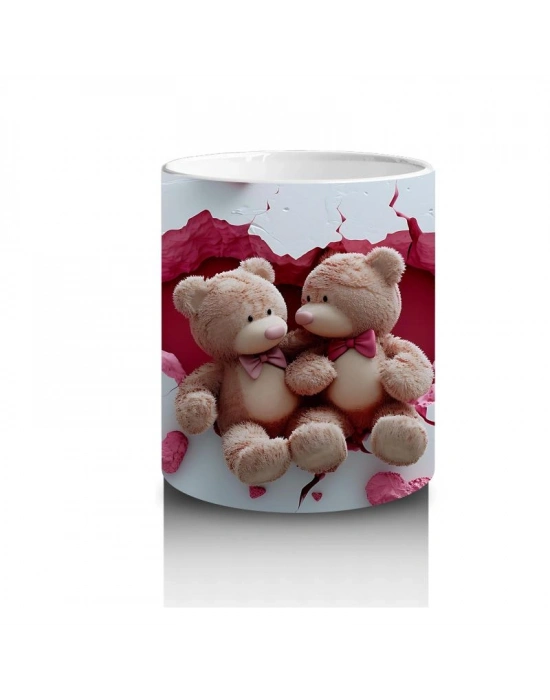 Çocuklara Sütü Sevdiren Kalp Çatlağından Bakan Peluş Ayıcıklar Kupa Bardak