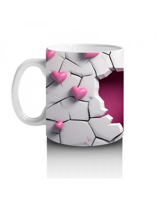 Çocuklara Sütü Sevdiren Kalp Çatlağından Bakan Pembeli Kuş Kupa Bardak