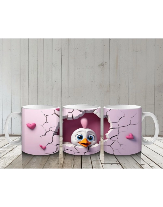 Çocuklara Sütü Sevdiren Kalp Çatlağından Bakan Sevimli Civciv Kupa Bardak