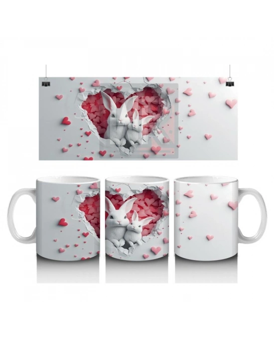 Çocuklara Sütü Sevdiren Kalp Çatlağından Bakan Sevimli Tavşan Kupa Bardak