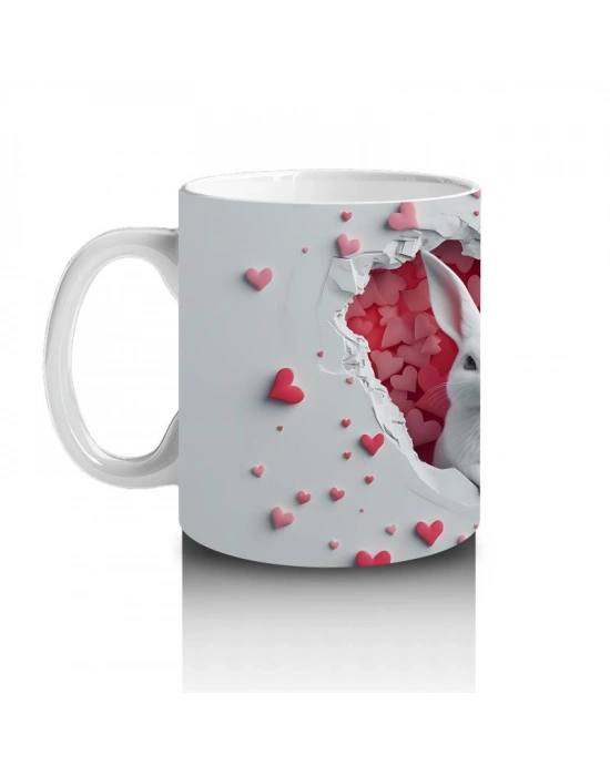 Çocuklara Sütü Sevdiren Kalp Çatlağından Bakan Sevimli Tavşan Kupa Bardak