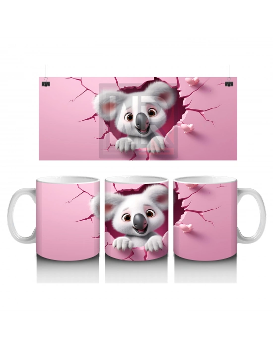 Çocuklara Sütü Sevdiren Kalp Çatlağından Bakan Şirin Koala Kupa Bardak