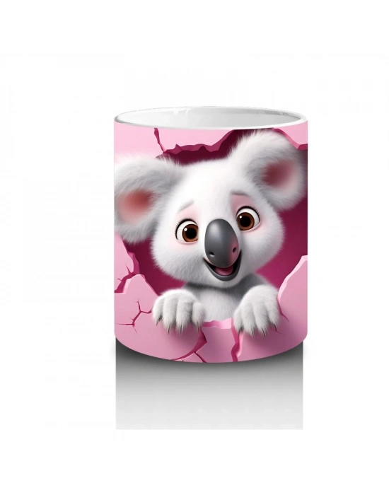 Çocuklara Sütü Sevdiren Kalp Çatlağından Bakan Şirin Koala Kupa Bardak