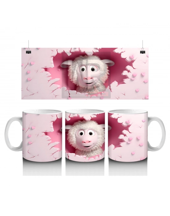 Çocuklara Sütü Sevdiren Kalp Çatlağından Bakan Şirin Kuzu Kupa Bardak