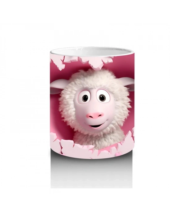 Çocuklara Sütü Sevdiren Kalp Çatlağından Bakan Şirin Kuzu Kupa Bardak