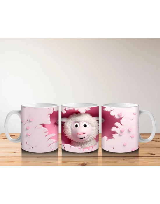 Çocuklara Sütü Sevdiren Kalp Çatlağından Bakan Şirin Kuzu Kupa Bardak