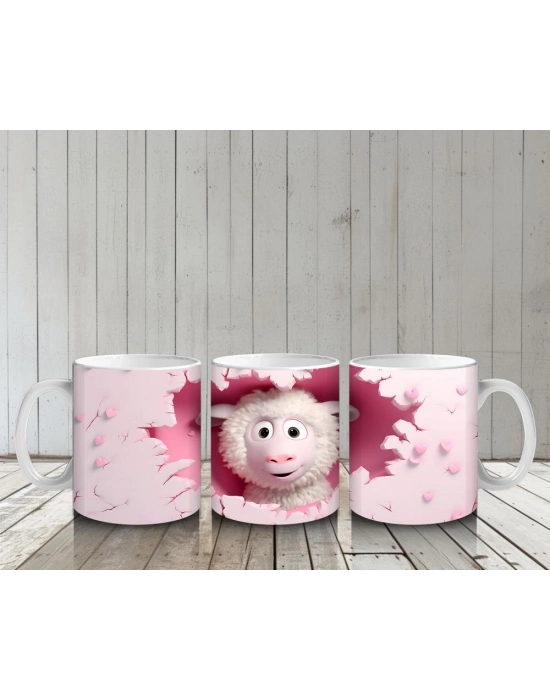 Çocuklara Sütü Sevdiren Kalp Çatlağından Bakan Şirin Kuzu Kupa Bardak