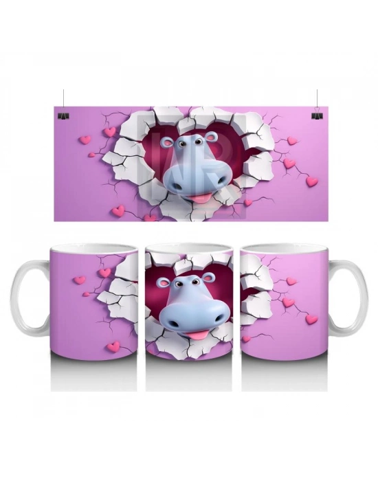 Çocuklara Sütü Sevdiren Kalp Çerçevesindeki Meraklı Su Aygırı Kupa Bardak