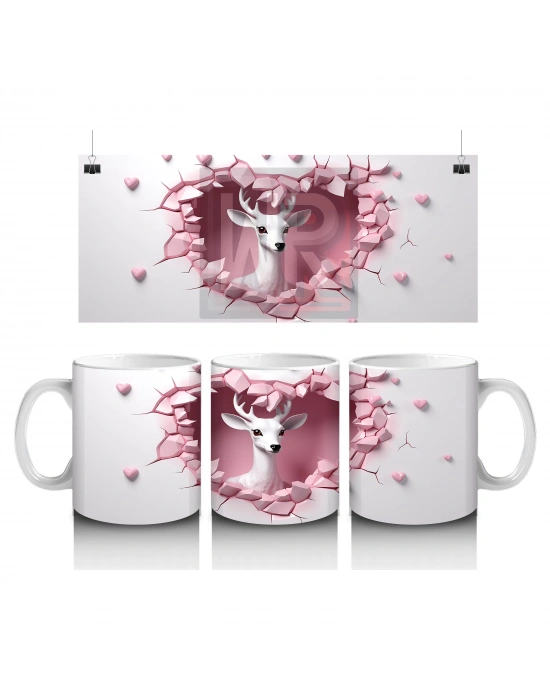 Çocuklara Sütü Sevdiren Kalp Çerçevesindeki Zarif Geyik Kupa Bardak