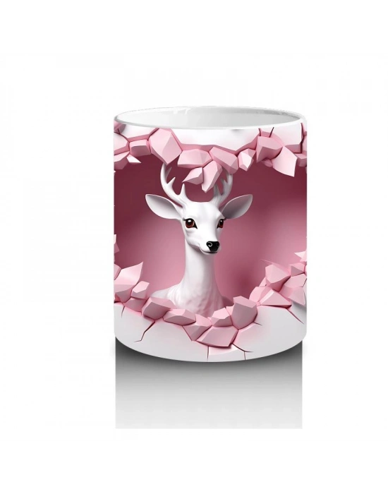 Çocuklara Sütü Sevdiren Kalp Çerçevesindeki Zarif Geyik Kupa Bardak