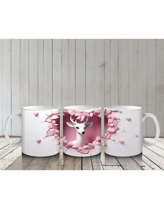 Çocuklara Sütü Sevdiren Kalp Çerçevesindeki Zarif Geyik Kupa Bardak