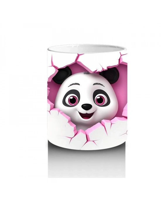Çocuklara Sütü Sevdiren Kalp Çerçevesinden Bakan Meraklı Panda Kupa Bardak