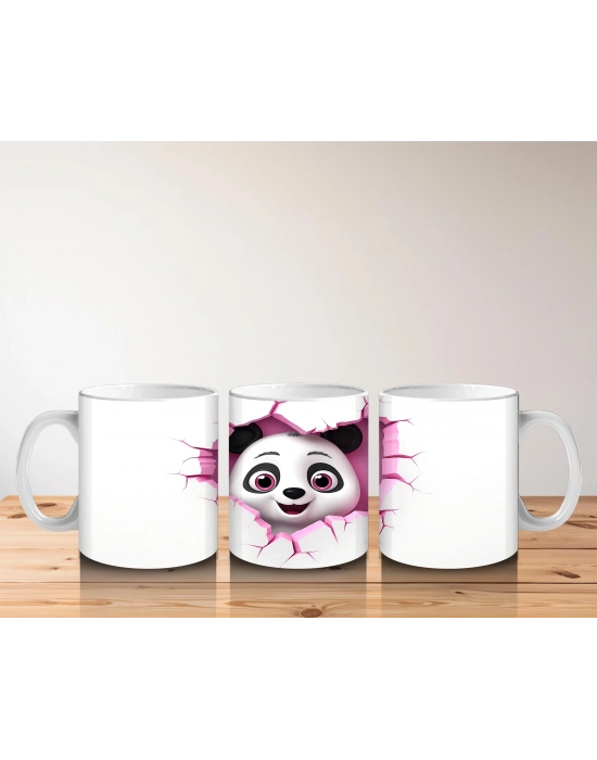 Çocuklara Sütü Sevdiren Kalp Çerçevesinden Bakan Meraklı Panda Kupa Bardak