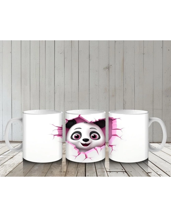 Çocuklara Sütü Sevdiren Kalp Çerçevesinden Bakan Meraklı Panda Kupa Bardak
