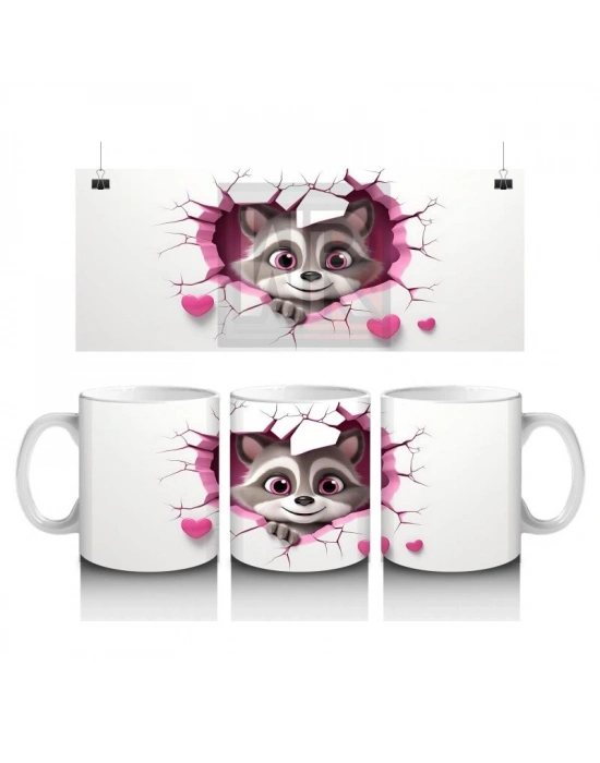 Çocuklara Sütü Sevdiren Kalp Çerçevesinden Bakan Meraklı Rakun Kupa Bardak