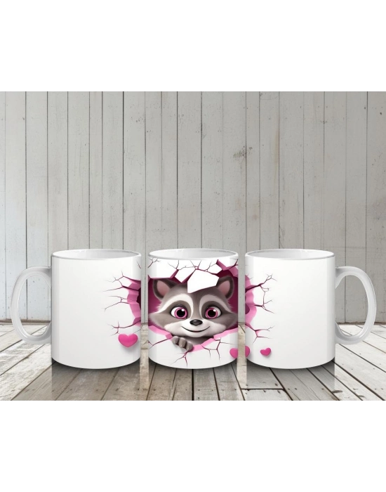 Çocuklara Sütü Sevdiren Kalp Çerçevesinden Bakan Meraklı Rakun Kupa Bardak