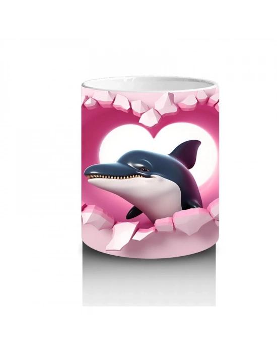 Çocuklara Sütü Sevdiren Kalp Çerçevesinden Bakan Neşeli Yunus Kupa Bardak