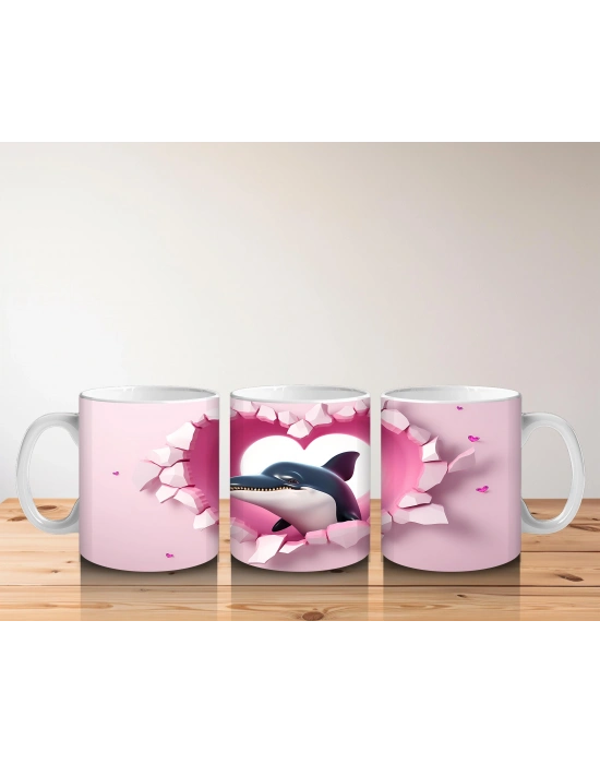 Çocuklara Sütü Sevdiren Kalp Çerçevesinden Bakan Neşeli Yunus Kupa Bardak