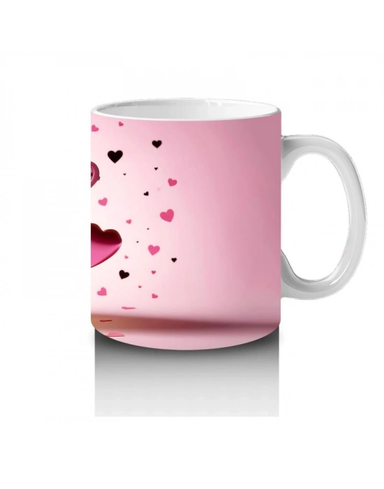 Çocuklara Sütü Sevdiren Kalp Çerçevesinden Bakan Pembe Dinozor Kupa Bardak