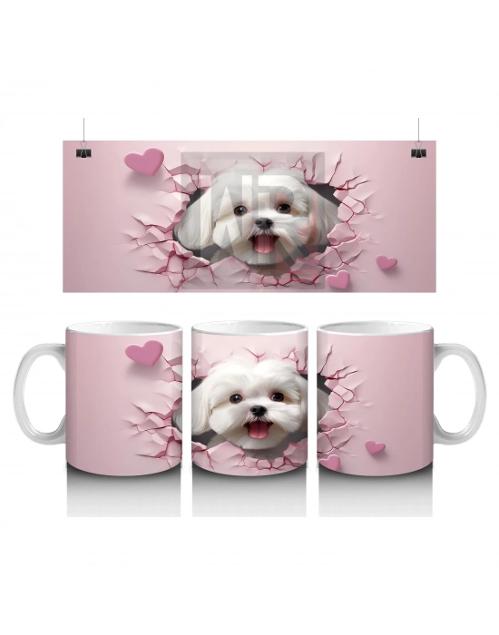 Çocuklara Sütü Sevdiren Kalp Çerçevesinden Bakan Sevimli Yavru Köpek Kupa Bardak